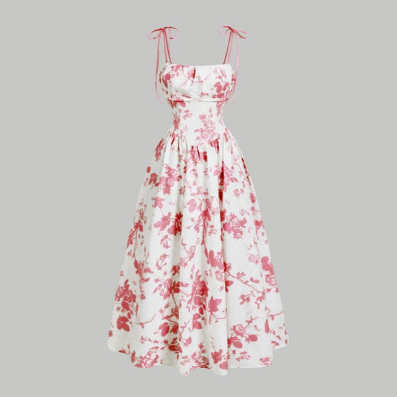 Women's Floral Print Tie-Strap Midi Dress