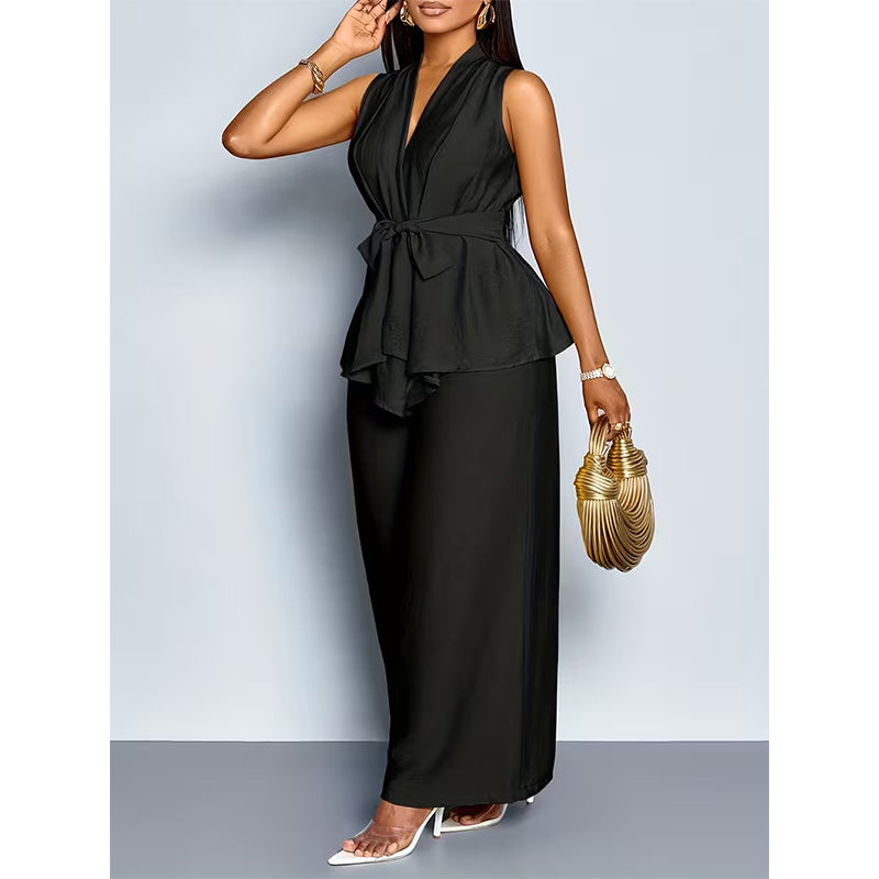 Women's Sleeveless Top & Wide-Leg Pants Set