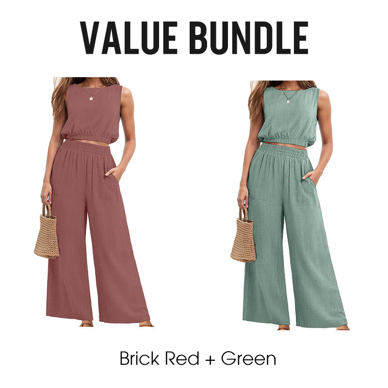 Women's Sleeveless Crop Top & Wide-Leg Pants Set