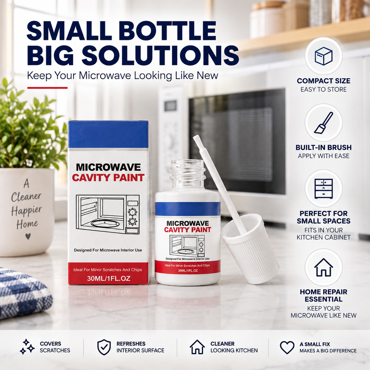 🛠️ Microwave Cavity Paint – High-Gloss White Microwave Interior Repair Paint With Built-In Brush