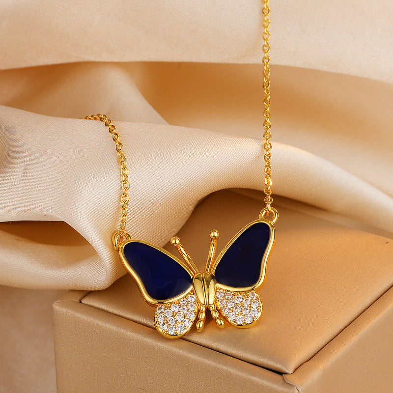 Golden thermochromic magnetic butterfly necklace