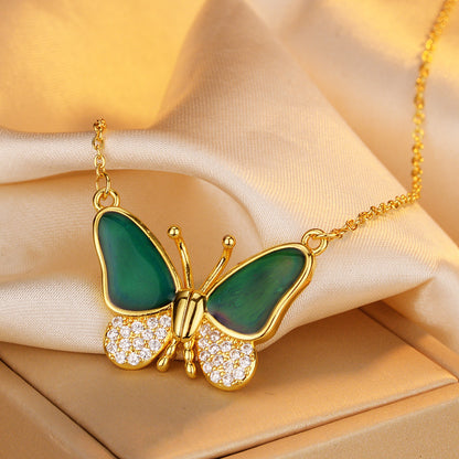 Golden thermochromic magnetic butterfly necklace