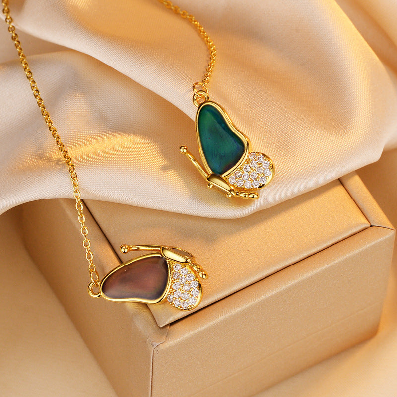 Golden thermochromic magnetic butterfly necklace