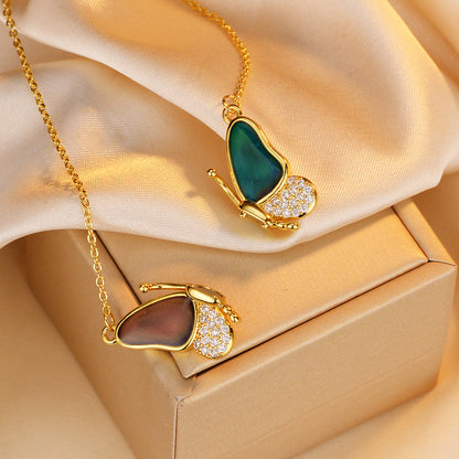 Golden thermochromic magnetic butterfly necklace