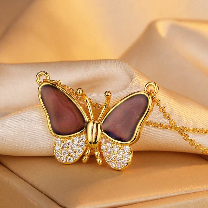 Golden thermochromic magnetic butterfly necklace