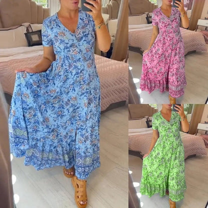💃 Floral Print V-neck Dress