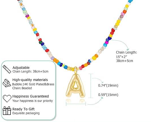 💜 Letter Beaded Necklace for Women🔤A-Z