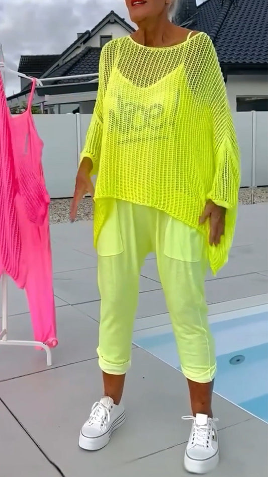 🌸Women's letter print jumpsuit + hollow smock leisure suit