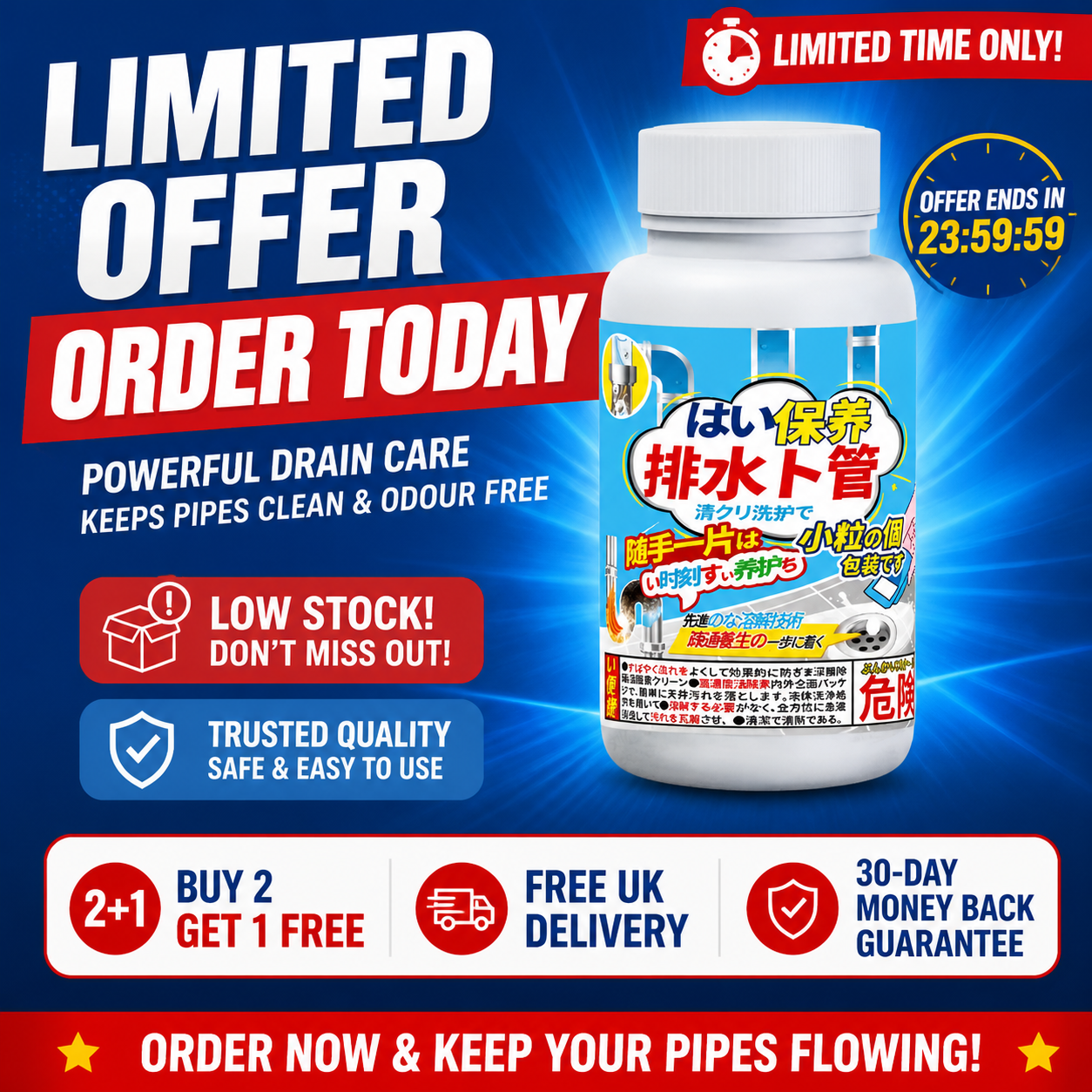 🔥Hot Sale 50% OFF🔥 Easy Drain Care! Effervescent Deodorising Tablets for Smelly Pipes 🌬️
