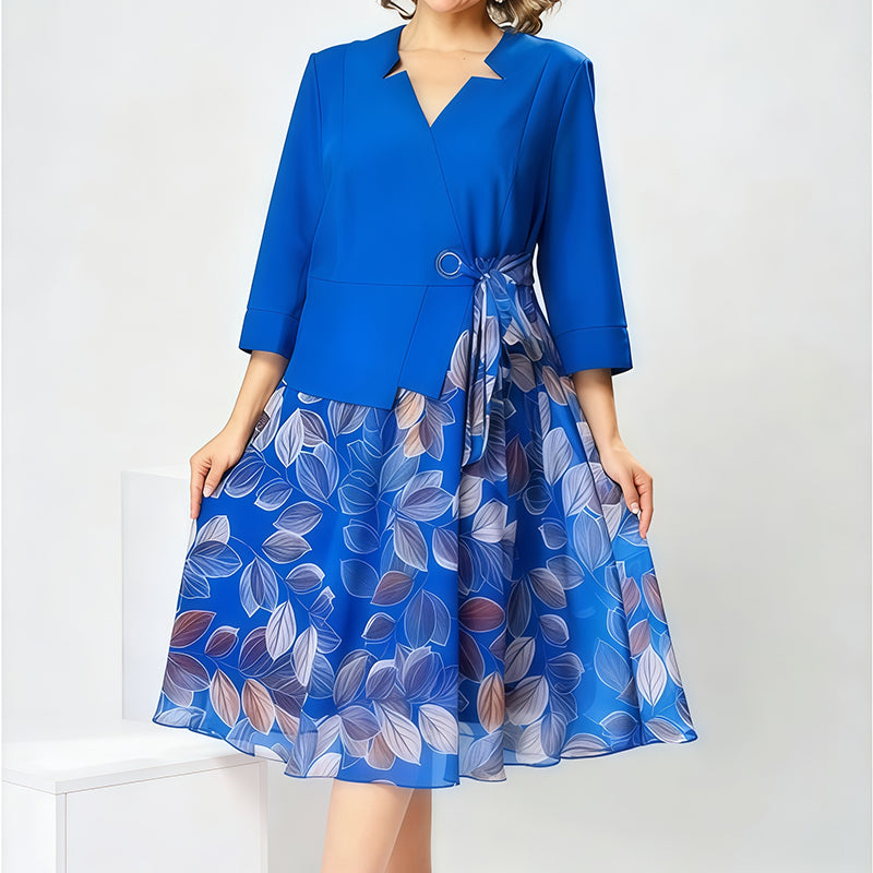 Elegant Faux Two-Piece Leaf Print Dress