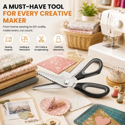 Stainless Steel Pinking Shears – 9.1" Zig Zag Fabric Scissors for Sewing, Quilting, Dressmaking & DIY Crafts
