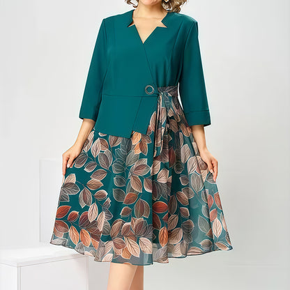 Elegant Faux Two-Piece Leaf Print Dress