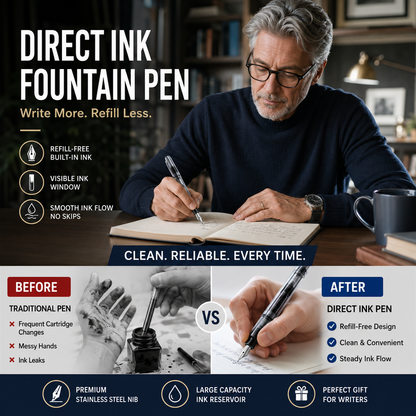 ✍️ High-capacity direct-fill fountain pen – no cartridge changes required