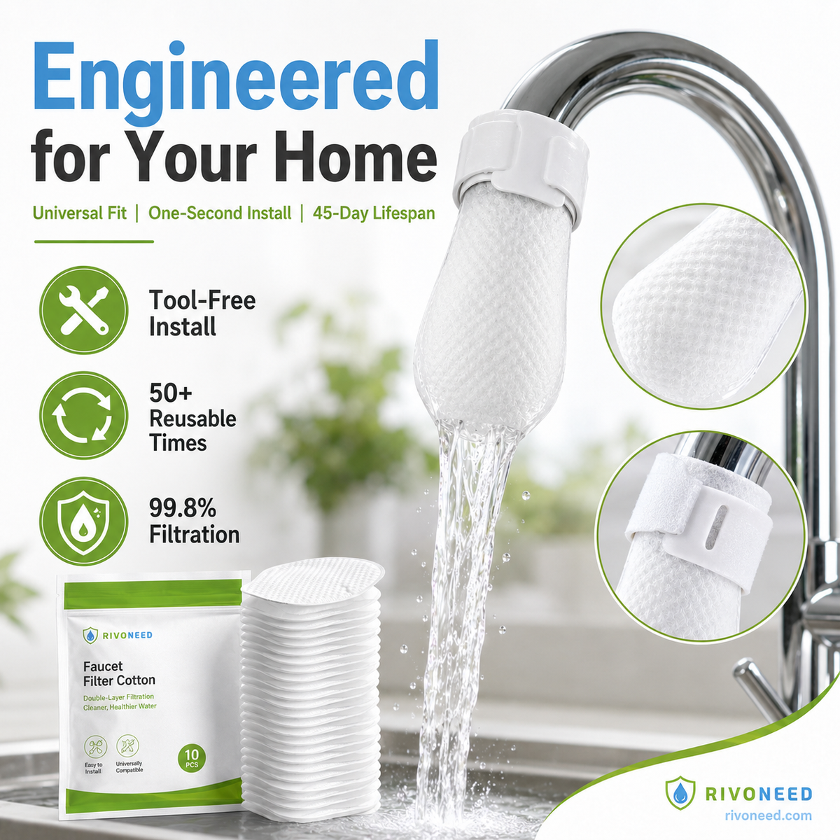 ⏰⚡50K+ SOLD!💥Anti-Splash Kitchen Faucet Cotton Filter for Sediment & Rust Removal