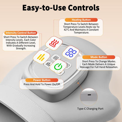💆 Soothe Tired Hands & Wrists – Air Compression Massager with 3 Modes, 5 Intensities & Auto Timer.