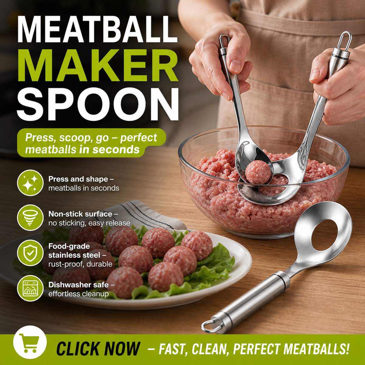 🥳2026 HOT SALE🥳💞50K+ SOLD! 🥩🍴 50% OFF! Meatball Spoon – Non‑stick, scoop & drain in one. No more messy hands – perfect meatballs in seconds! – a must‑have kitchen gadget! 🎁✨