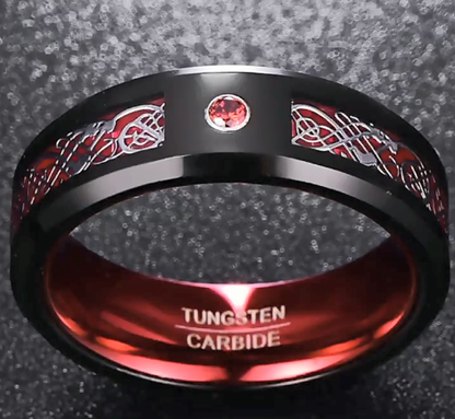 Heartsteel -- Titanium Steel Celtic Dragon Carbon Fiber Ring