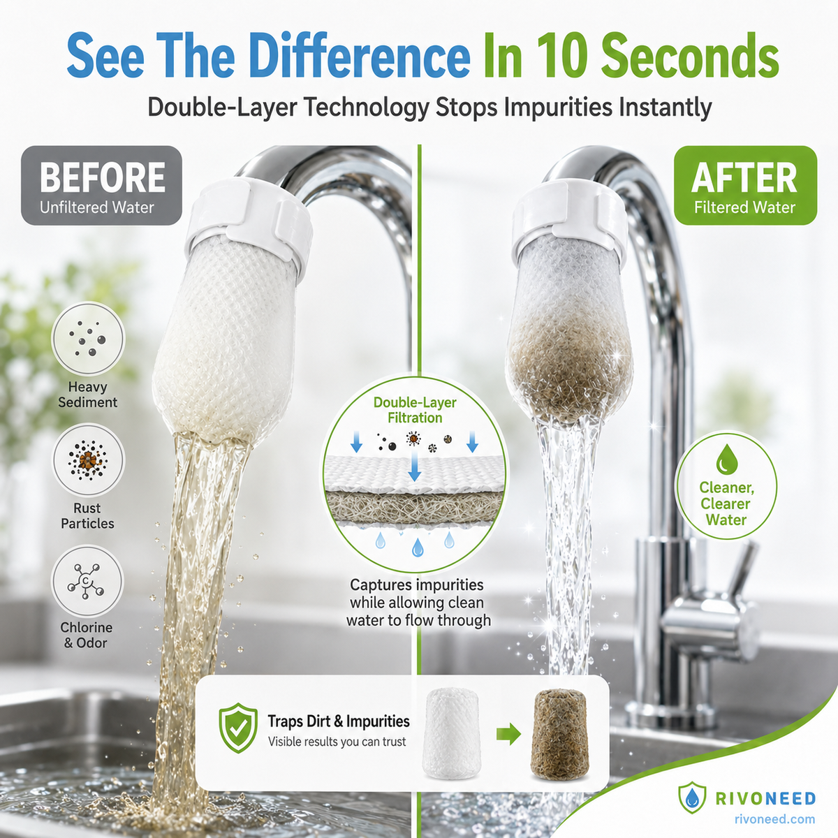 ⏰⚡50K+ SOLD!💥Anti-Splash Kitchen Faucet Cotton Filter for Sediment & Rust Removal