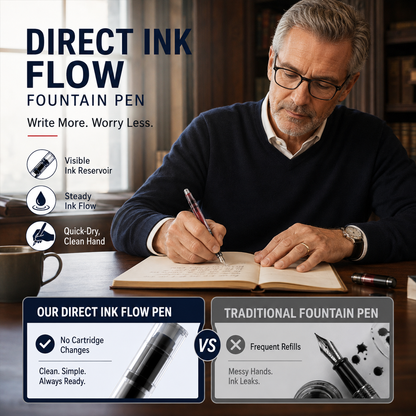 ✍️ High-capacity direct-fill fountain pen – no cartridge changes required
