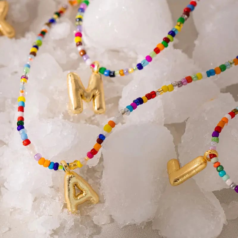 💜 Letter Beaded Necklace for Women🔤A-Z