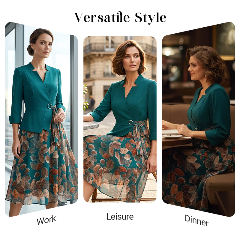 Elegant Faux Two-Piece Leaf Print Dress