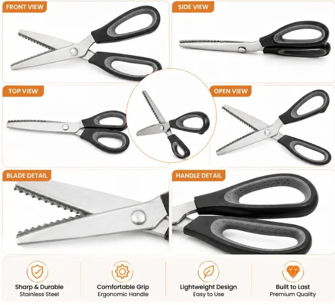 Stainless Steel Pinking Shears – 9.1" Zig Zag Fabric Scissors for Sewing, Quilting, Dressmaking & DIY Crafts