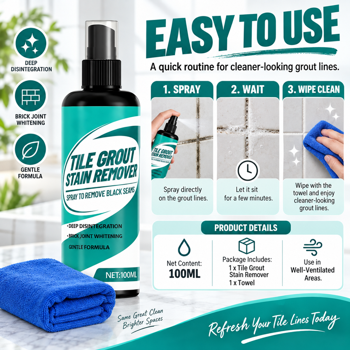 🧴✨ Tile Cleaner – One spray removes mold and stains, cleans grout and tiles – Cash on delivery ✅