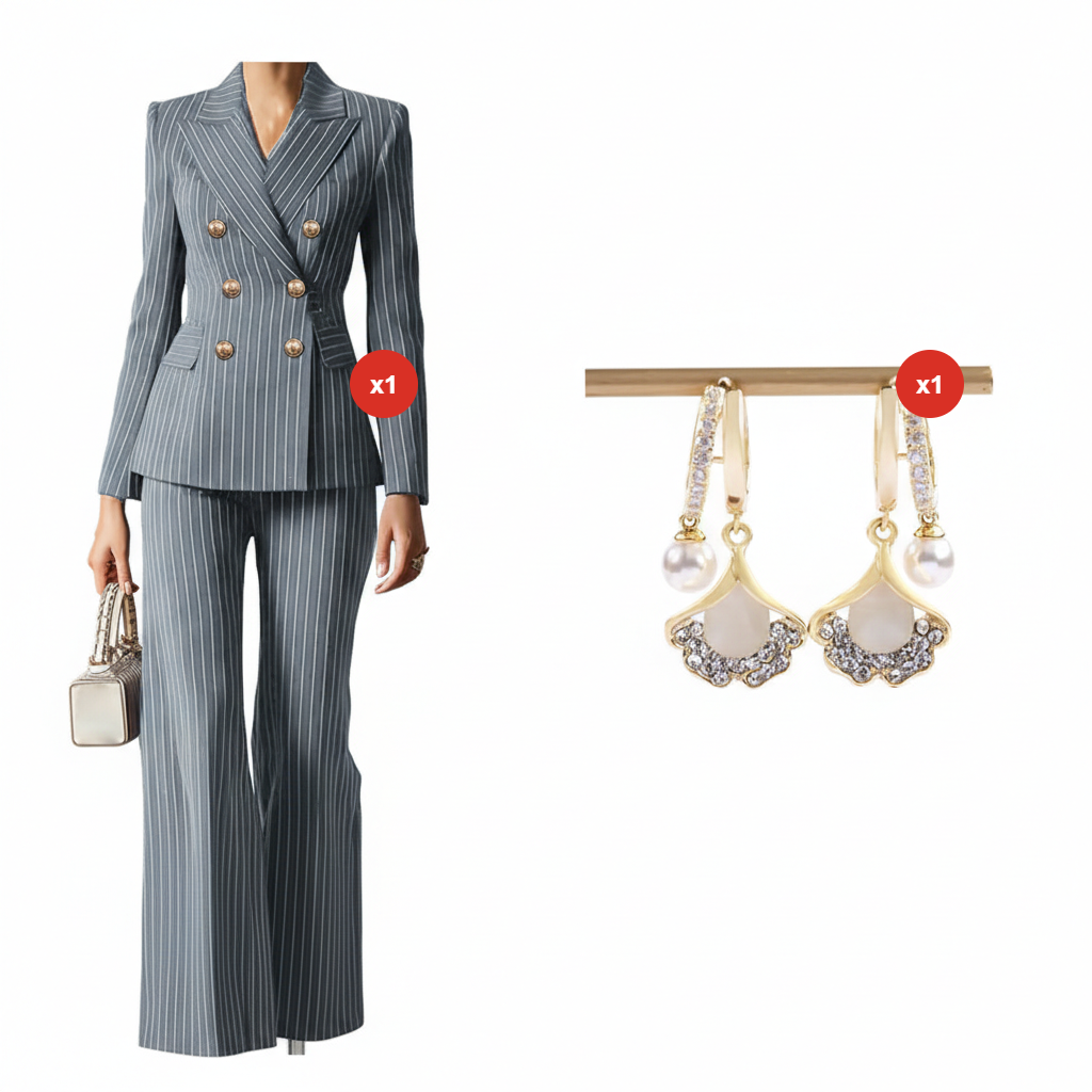⏳Time-Limited Special⏰Women's Pinstripe Double-Breasted Suit Set
