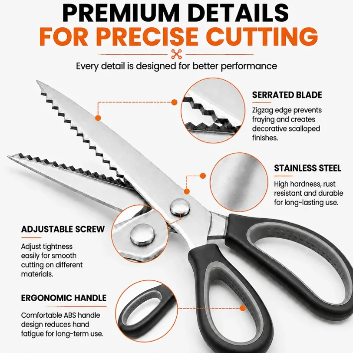 Stainless Steel Pinking Shears – 9.1" Zig Zag Fabric Scissors for Sewing, Quilting, Dressmaking & DIY Crafts