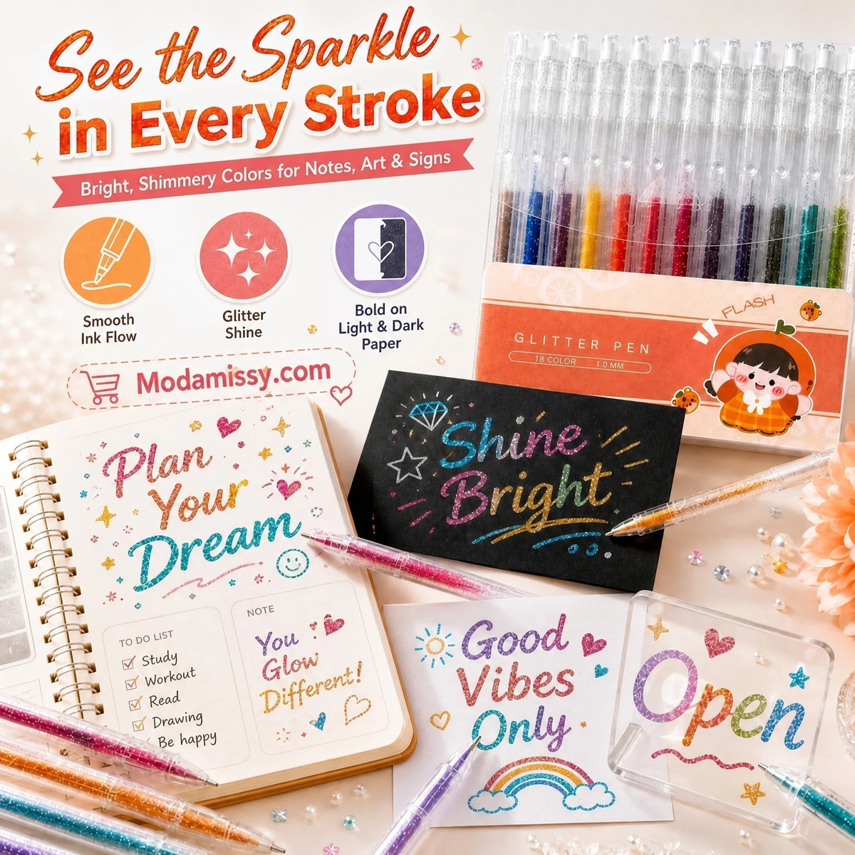 🎁Glitter Gel Pen Set – Smooth Writing 🎨