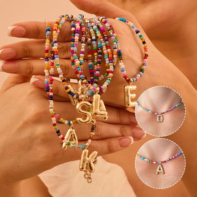 💜 Letter Beaded Necklace for Women🔤A-Z