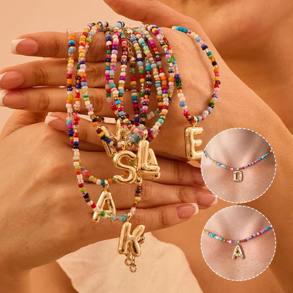 💜 Letter Beaded Necklace for Women🔤A-Z