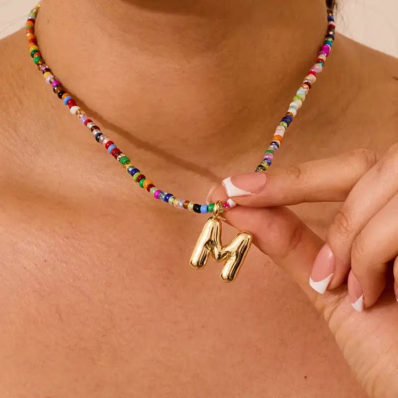 💜 Letter Beaded Necklace for Women🔤A-Z