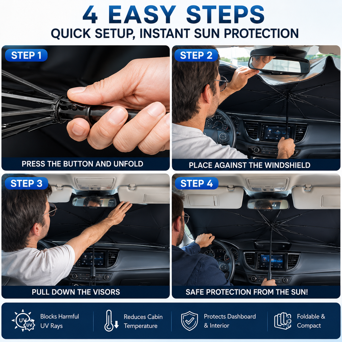 🔥Upgraded Car Windshield Sun Shade Umbrella