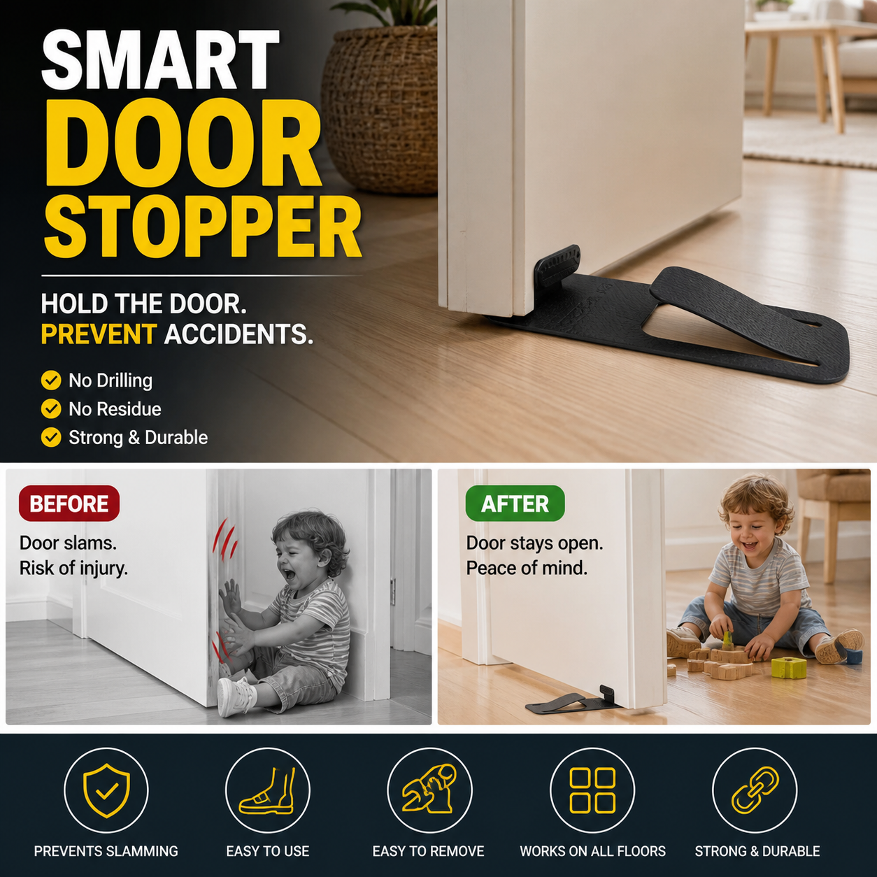 🥳2026 HOT SALE🥳💞50K+ SOLD! 🚪🎁 50% OFF! Door Stopper Protector –  No-drill, residue-free & holds doors open. Safe & simple – stock up & save! 🏠✅