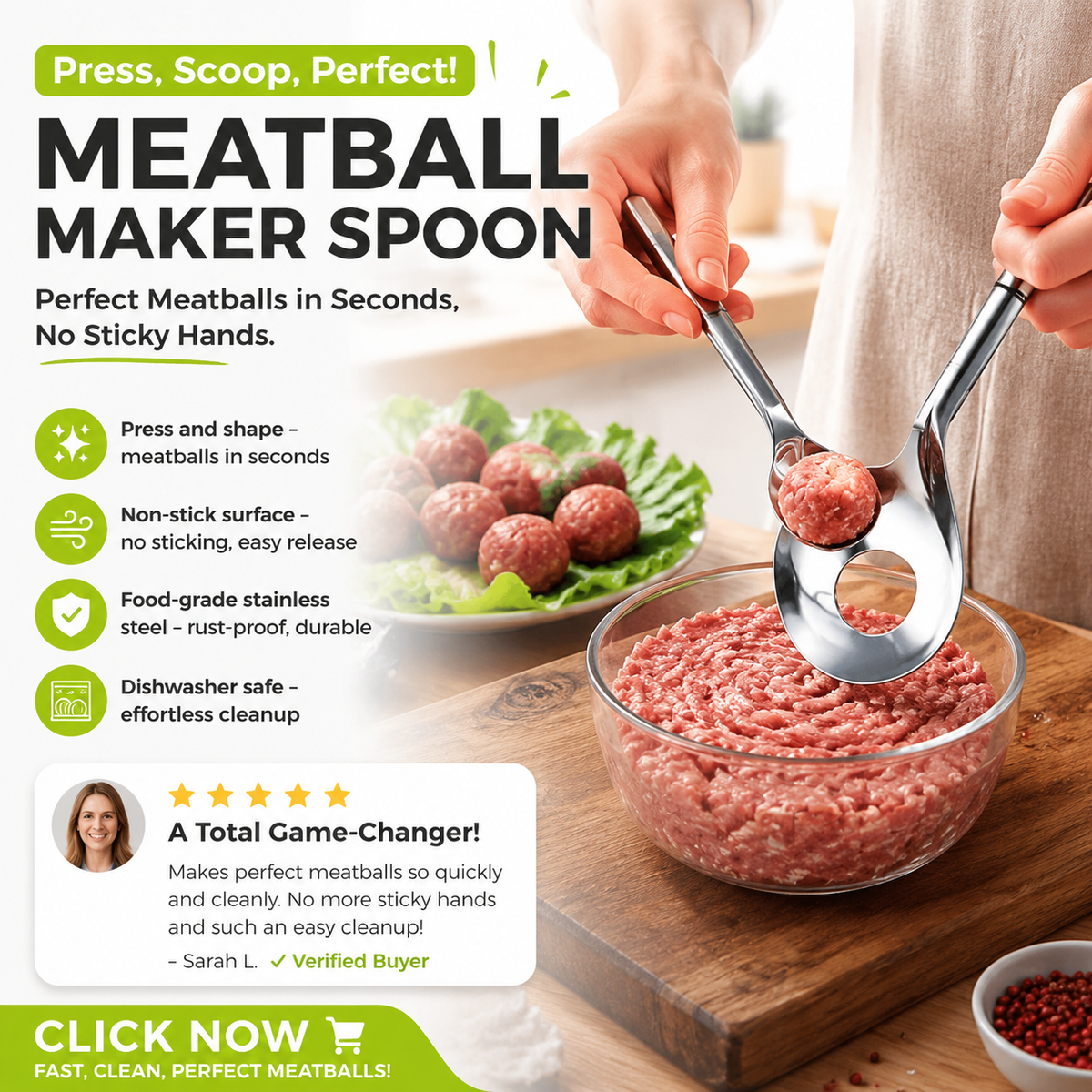 🥳2026 HOT SALE🥳💞50K+ SOLD! 🥩🍴 50% OFF! Meatball Spoon – Non‑stick, scoop & drain in one. No more messy hands – perfect meatballs in seconds! – a must‑have kitchen gadget! 🎁✨