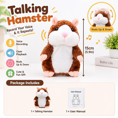 🎄LIMITED-TIME 50% OFF! ⏰Talking Hamster Plush – repeats whatever you say, auto head-shaking, hilarious fun for kids & adults
