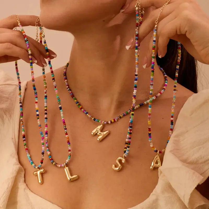 💜 Letter Beaded Necklace for Women🔤A-Z
