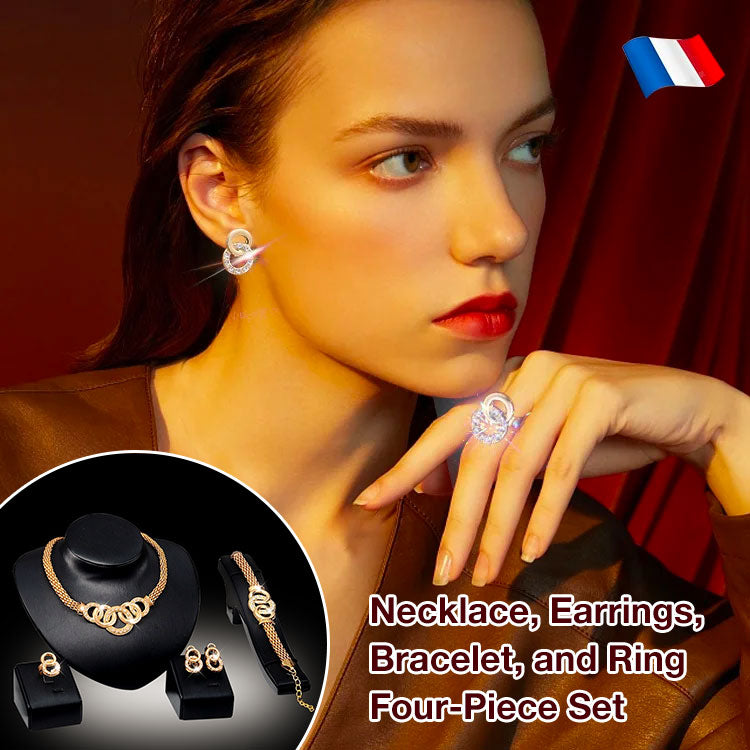 Four-piece luxury sparkling jewelry set-Give free jewelry box