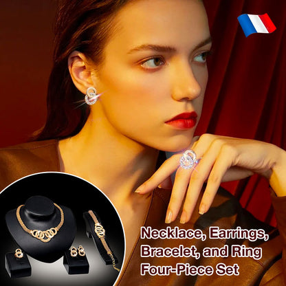 Four-piece luxury sparkling jewelry set-Give free jewelry box