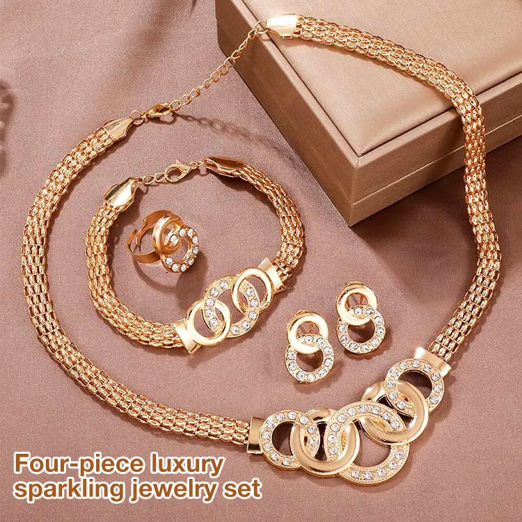 Four-piece luxury sparkling jewelry set-Give free jewelry box