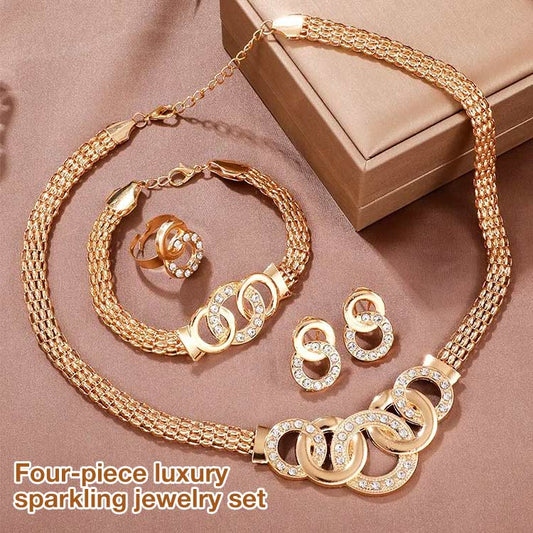 Four-piece luxury sparkling jewelry set-Give free jewelry box