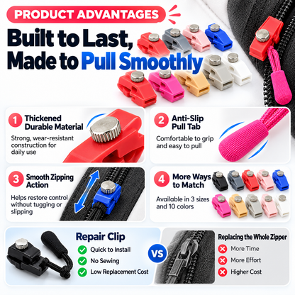 🔧50% OFF NOW! Instant Zipper Repair Clip – No Sew Zipper Slider Replacement, Tool-Free Quick Fix Zipper Pull Tab for Jackets, Backpacks, Luggage & Bags