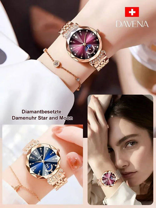 Fashionable Diamond Moon Star Watch for Women