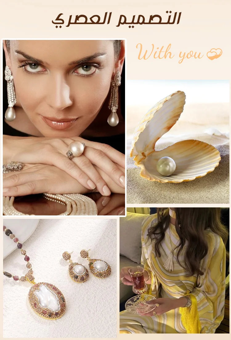 Retro Elegant Embedded Artificial Pearl Accessories - Long Necklace, Earring & Ring✨