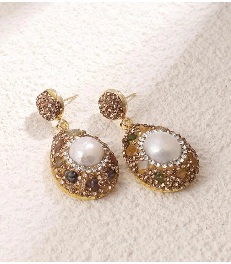 Retro Elegant Embedded Artificial Pearl Accessories - Long Necklace, Earring & Ring✨