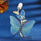 Vintage embroidered fabric blue morpho butterfly brooch