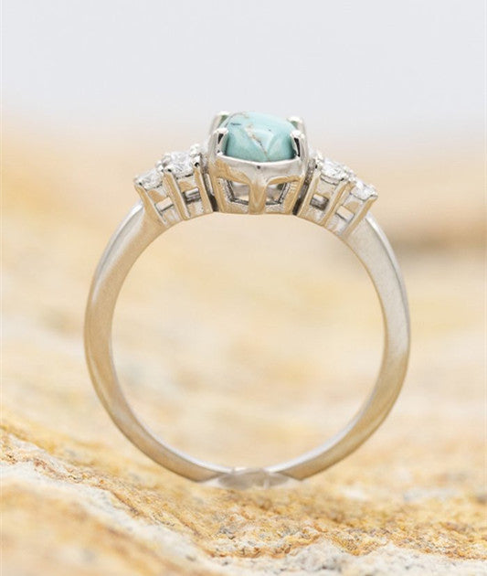 Sterling Silver Natural Turquoise Diamond Ring