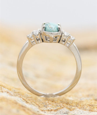 Sterling Silver Natural Turquoise Diamond Ring