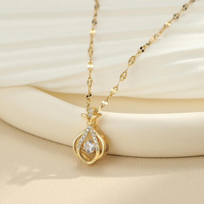 Rhinestone Pendant with Gold-Tone Copper & Titanium Steel Chain